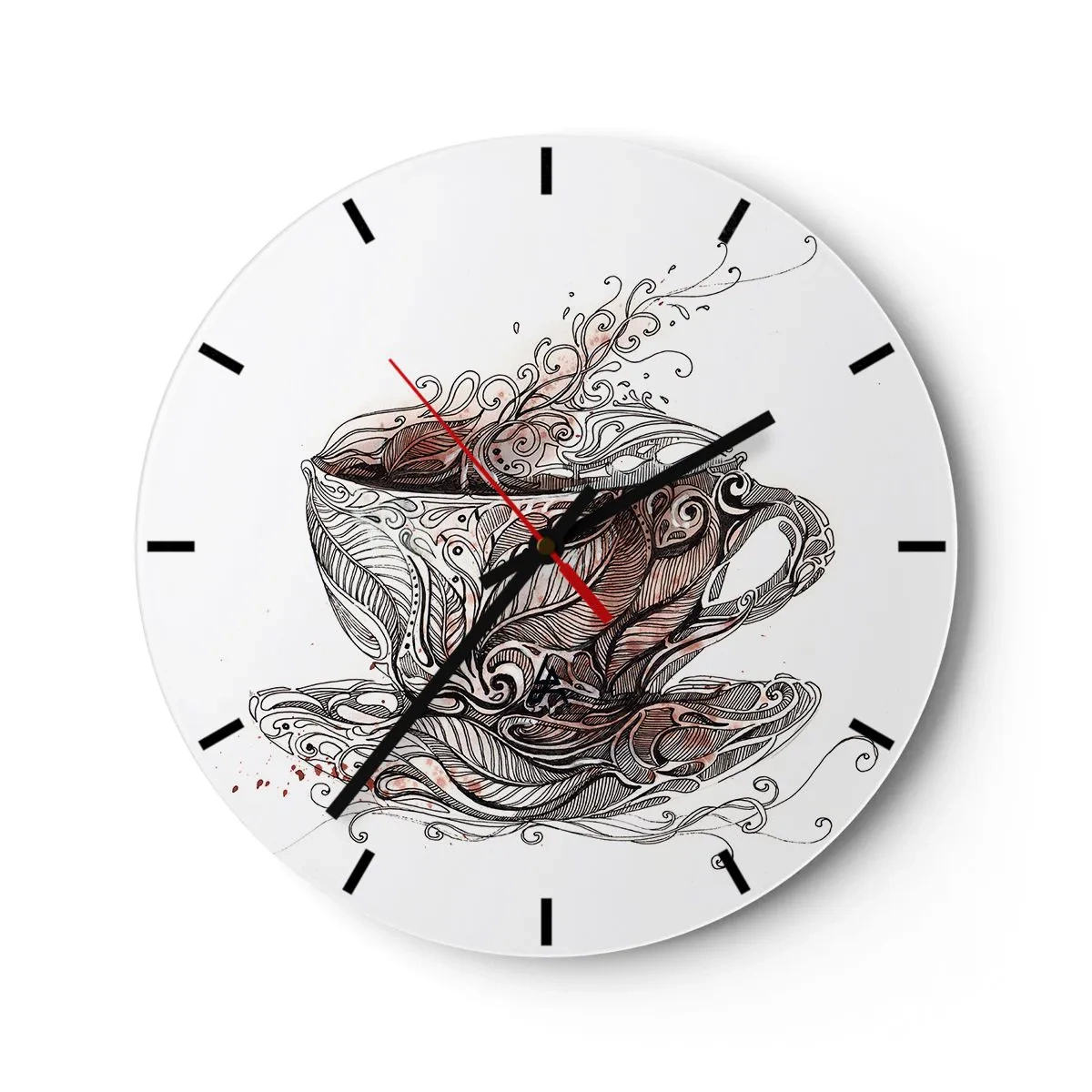 Zegar ścienny - Filiżanka z kawą w artystycznym wzorze - 30x30cm - Herbata dobra na wszystko - Nowoczesna dekoracja ścienna do salonu, kuchni i sypialni ARTTOR