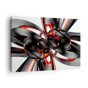Obraz na płótnie - Abstrakcyjna grafika 3D z czarnymi i czerwonymi elementami - 70x50cm - Ruch w graficie i czerwieni - Nowoczesna dekoracja ścienna do salonu i sypialni ARTTOR