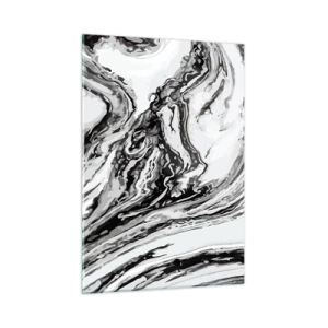 Obraz na szkle - Abstrakcyjny wzór w odcieniach czerni i bieli przypominający fale - 50x70cm - Na poczatku był chaos - Nowoczesna dekoracja ścienna do salonu, kuchni i sypialni ARTTOR