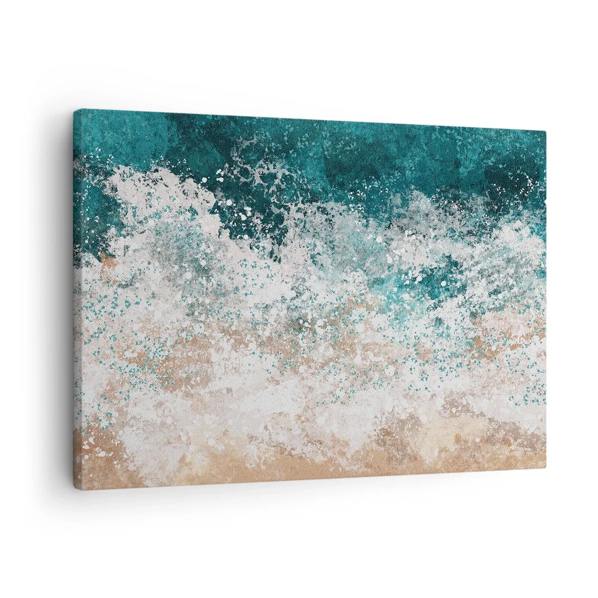 Obraz na płótnie - Abstrakcyjna fala morska w turkusowych i beżowych odcieniach - 70x50cm - Morskie opowieści - Nowoczesna dekoracja ścienna do salonu i sypialni ARTTOR