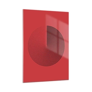 Obraz na szkle - Czarne koncentryczne okręgi na czerwonym tle - 50x70cm - Ruch kolisty - Nowoczesna dekoracja ścienna do salonu, kuchni i sypialni ARTTOR