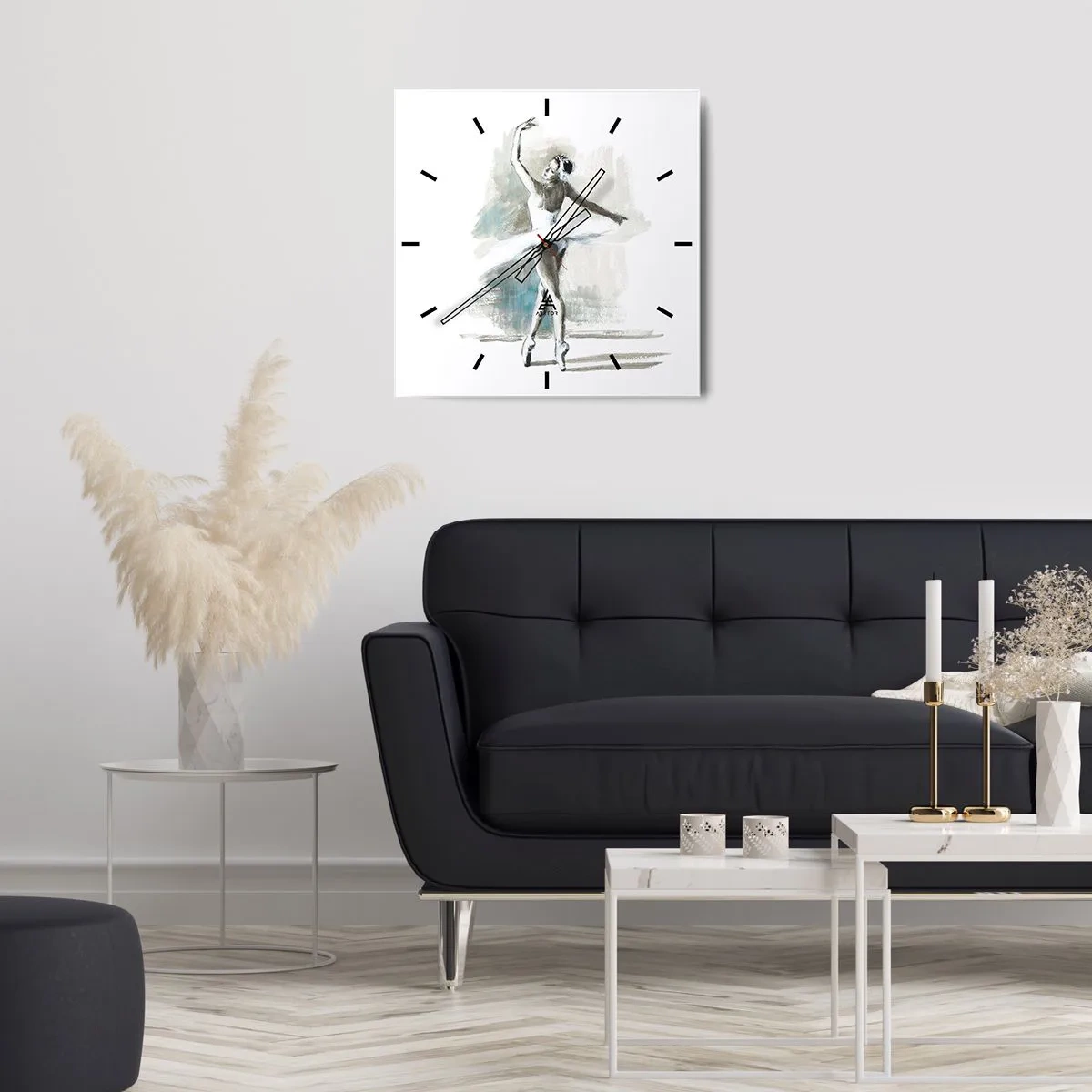 Zegar ścienny - Tancerka baletowa w pozie baletowej na tle delikatnych akwarelowych tonacji - 30x30cm - Zaklęta w łabędzia - Nowoczesna dekoracja ścienna do salonu i sypialni ARTTOR
