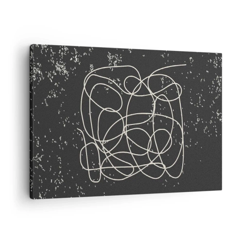 Obraz na płótnie - Abstrakcyjna linia na czarnym tle z drobnymi detalami - 70x50cm - Błądzenie myśli - Nowoczesna dekoracja ścienna do salonu i sypialni ARTTOR