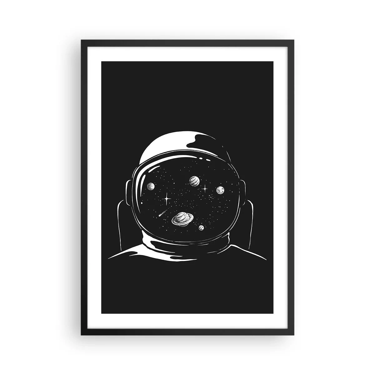 Plakat w czarnej ramie - Astronauta z kosmosem odbitym w hełmie - 50x70cm - Niezły widok - Nowoczesna dekoracja ścienna do salonu i sypialni ARTTOR