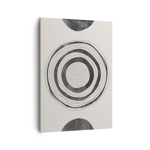 Obraz na płótnie - Minimalistyczna kompozycja czarno-białych koncentrycznych okręgów - 50x70cm - Ważne to co pomiędzy - Nowoczesna dekoracja ścienna do salonu, kuchni i sypialni ARTTOR