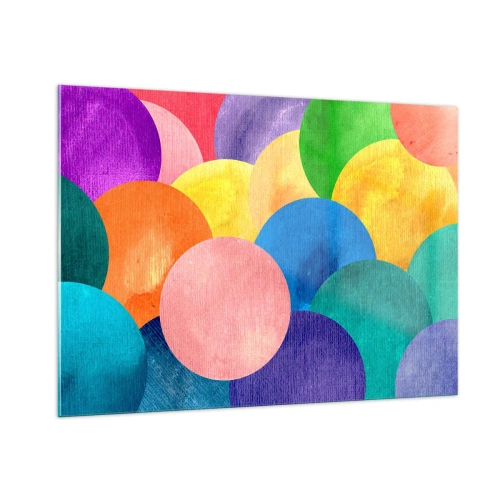 Obraz na szkle - Kolorowe koła w abstrakcyjnej kompozycji na jasnym tle - 100x70cm - Pierwotna pełnia życia - Nowoczesna dekoracja ścienna do salonu, kuchni i sypialni ARTTOR