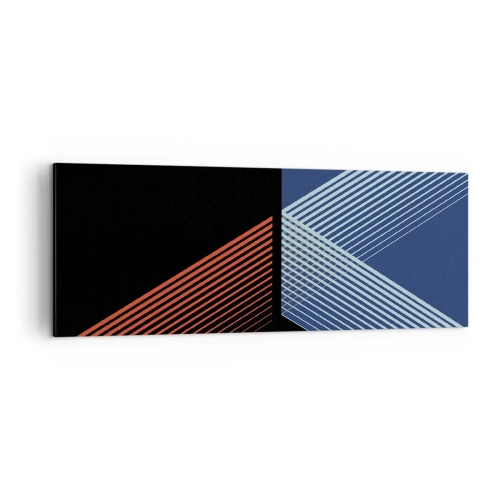 Obraz na płótnie - Geometryczne linie w odcieniach czerwieni i błękitu - 140x50cm - Prosta historia - Nowoczesna dekoracja ścienna do salonu i sypialni ARTTOR