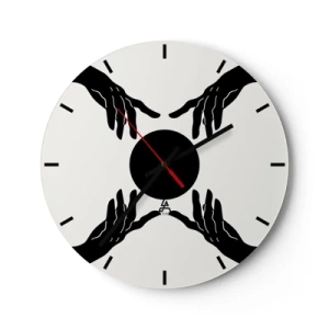 Zegar ścienny - Czarne dłonie otaczające ciemne koło na jasnym tle - 30x30cm - Tajemny znak - Nowoczesna dekoracja ścienna do salonu, kuchni i sypialni ARTTOR