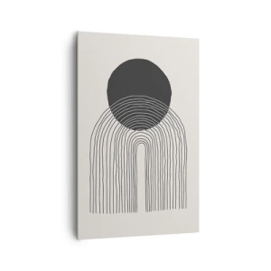 Obraz na płótnie - Abstrakcyjny wzór z liniami i czarnym kołem na jasnym tle - 80x120cm - Drżenie i pewność - Nowoczesna dekoracja ścienna do salonu i sypialni ARTTOR