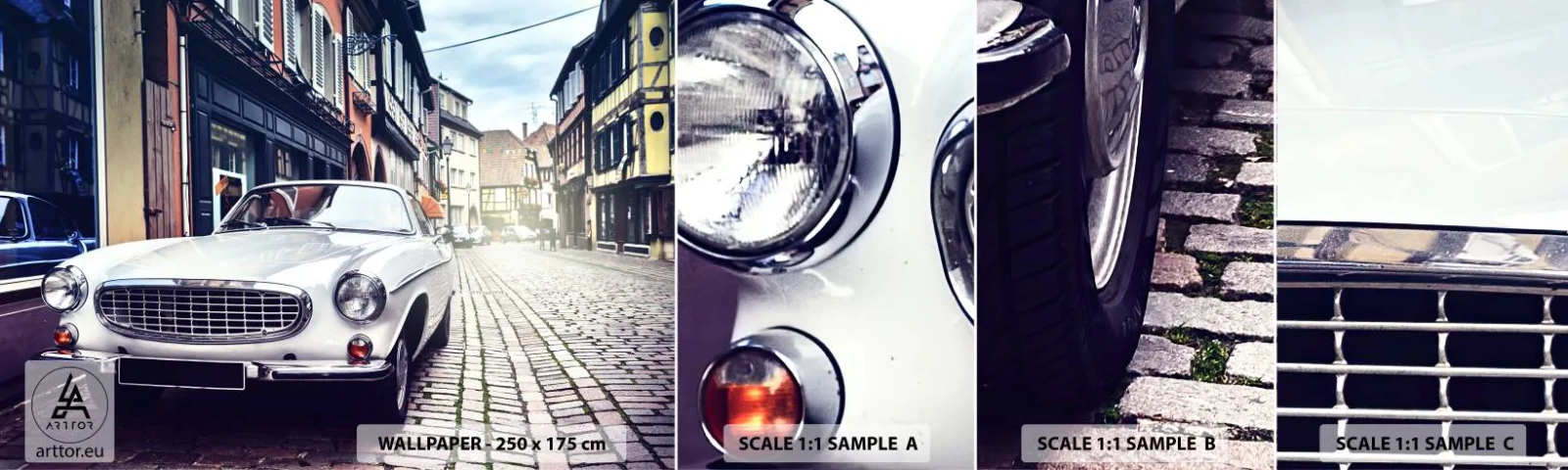 Fototapeta Próbka Samoprzylepna Deluxe Sticker - Przeszłość to dziś - Samochód Vintage, Miasto, Francja - 100x30 cm