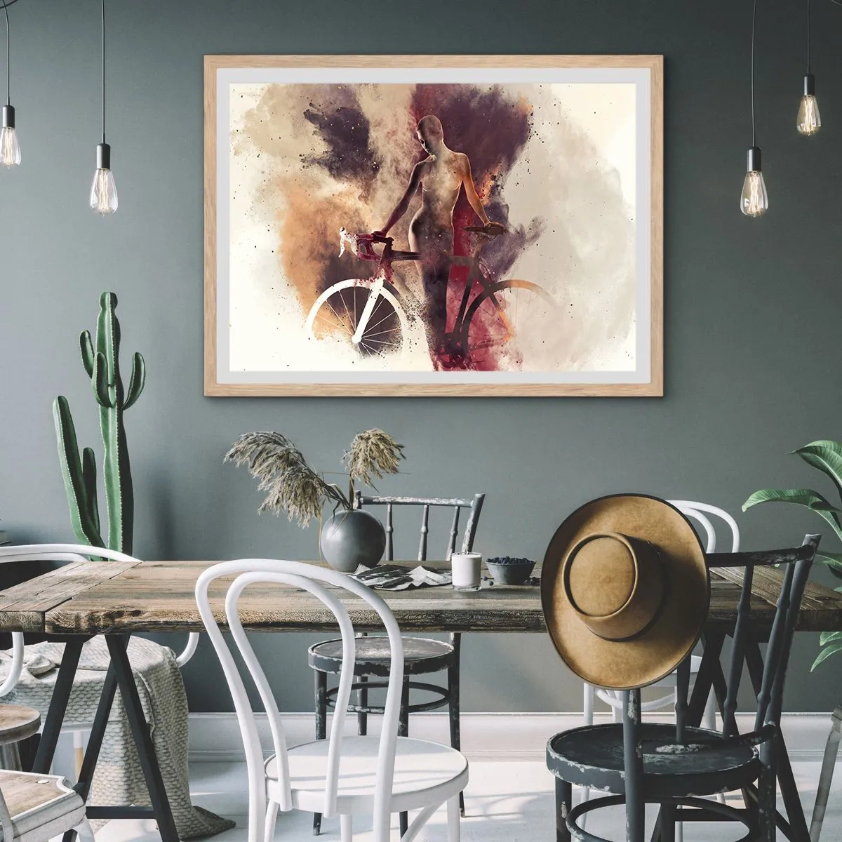 Plakat w ramie jasny dąb - W marmurowych kształtach rowerowa dusza - 100x70 cm