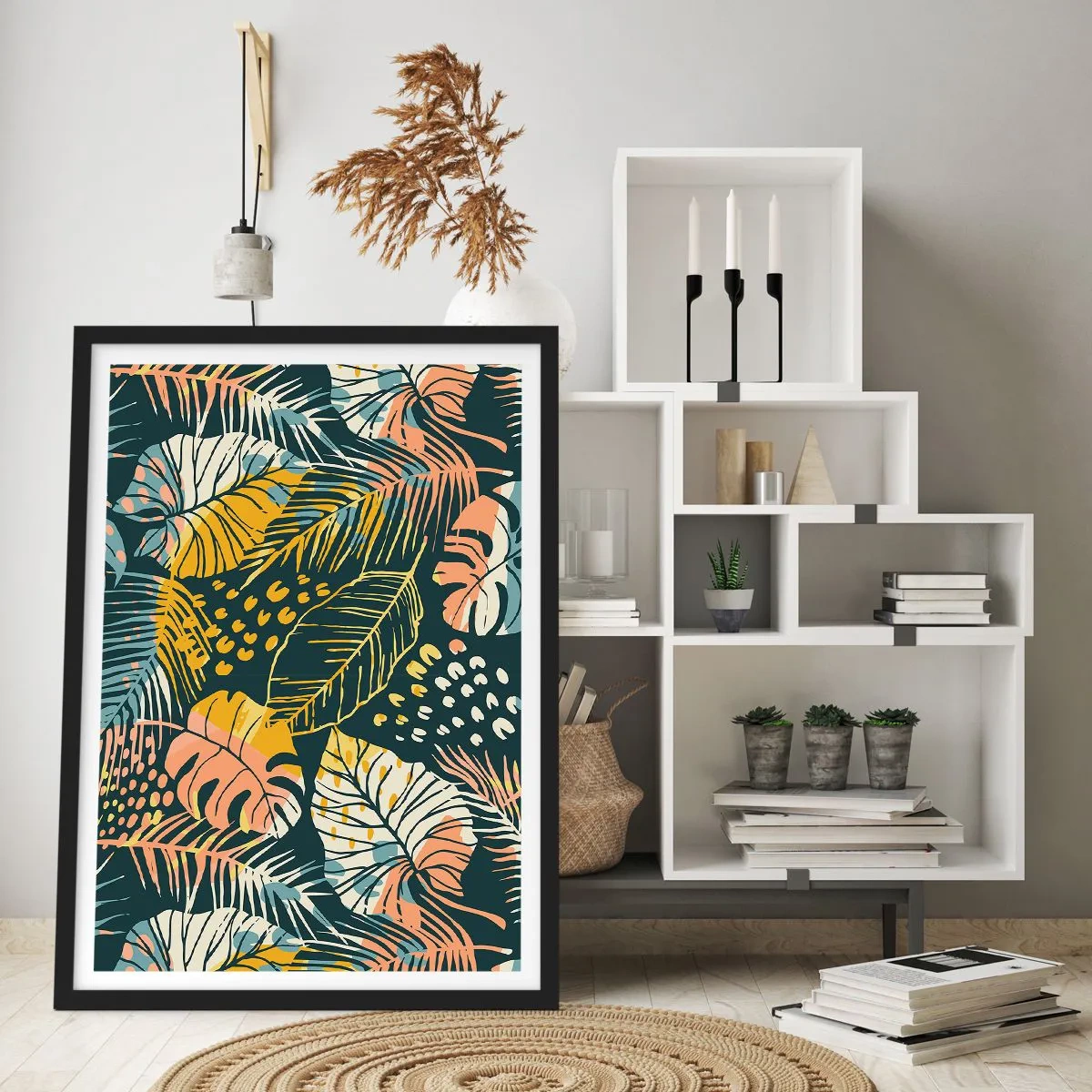 Plakat w czarnej ramie - Liściasta fantazja - 70x100 cm