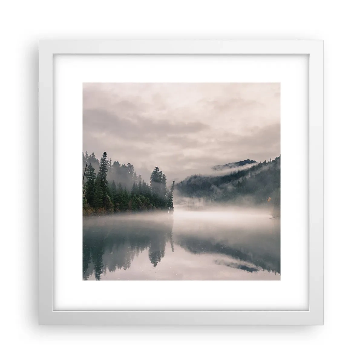Plakat w białej ramie - W zadumie, we mgle - 30x30 cm