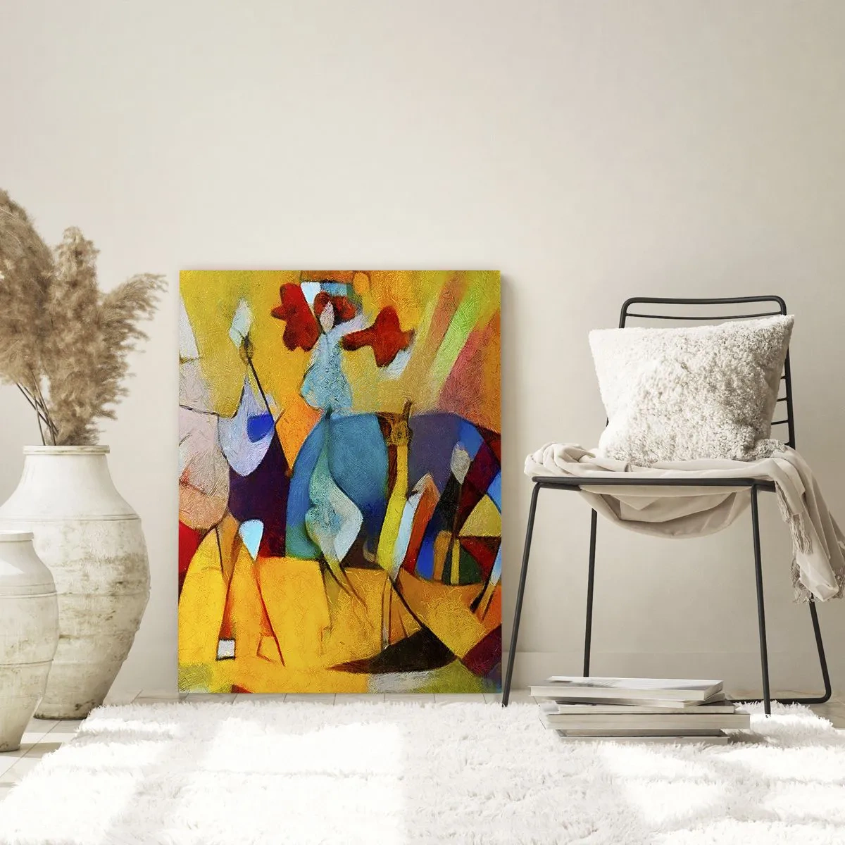 Obraz na szkle - Kolorowa abstrakcja z figurami i geometrycznymi kształtami - 50x70cm - Słońce - życie - radość - Nowoczesna dekoracja ścienna do salonu, kuchni i sypialni ARTTOR