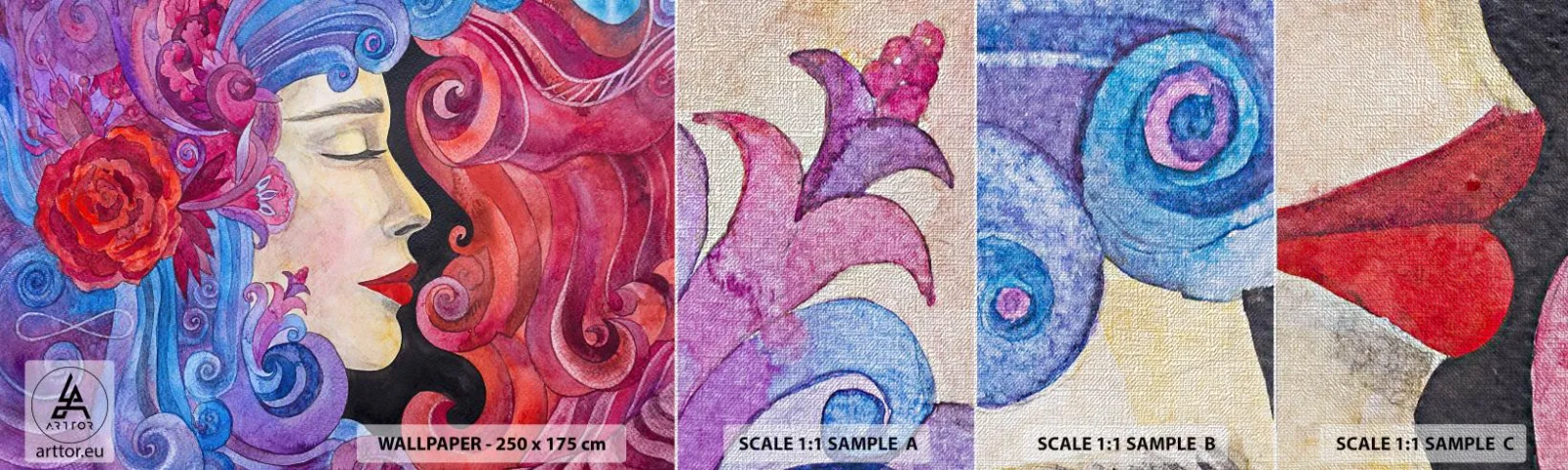 Fototapeta Próbka Premium Canvas - Secesja wciąż żywa - Kobieta, Kwiaty, Bogini - 100x30 cm