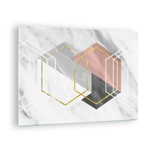 Obraz na szkle - Złote geometryczne kształty na marmurowym tle - 70x50cm - Kompozycja łańcuchowa - Nowoczesna dekoracja ścienna do salonu i sypialni ARTTOR