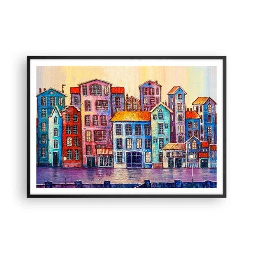 Plakat w czarnej ramie - Kolorowe kamienice nad wodą w artystycznym stylu - 100x70cm - Miasto jak z bajki - Nowoczesna dekoracja ścienna do salonu i sypialni ARTTOR