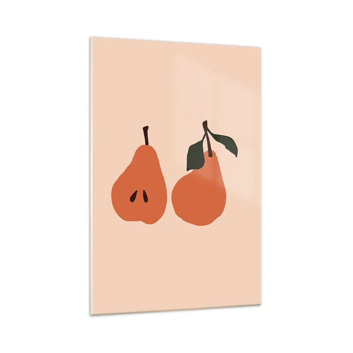 Obraz na szkle - Minimalistyczna ilustracja dwóch gruszek na beżowym tle - 70x100cm - Sama słodycz - Nowoczesna dekoracja ścienna do salonu i sypialni ARTTOR