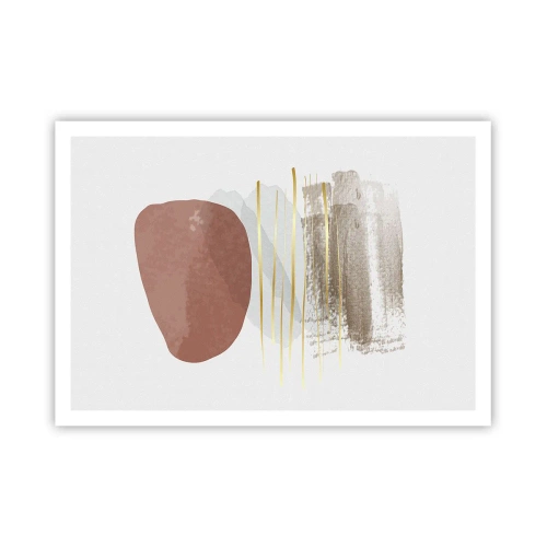 Plakat - Abstrakcyjna kompozycja w beżowych i złotych odcieniach - 100x70cm - Abstrakcyjna kolumnada - Nowoczesna dekoracja ścienna do salonu i sypialni ARTTOR