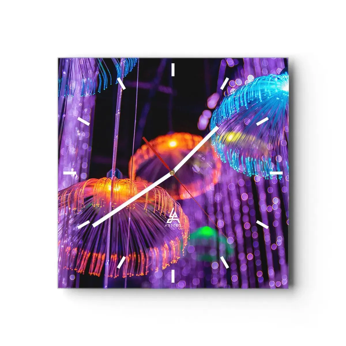 Zegar ścienny - Kolorowe świetlne meduzy w ciemnym otoczeniu - 30x30cm - Świetlna fontanna - Nowoczesna dekoracja ścienna do salonu i sypialni ARTTOR