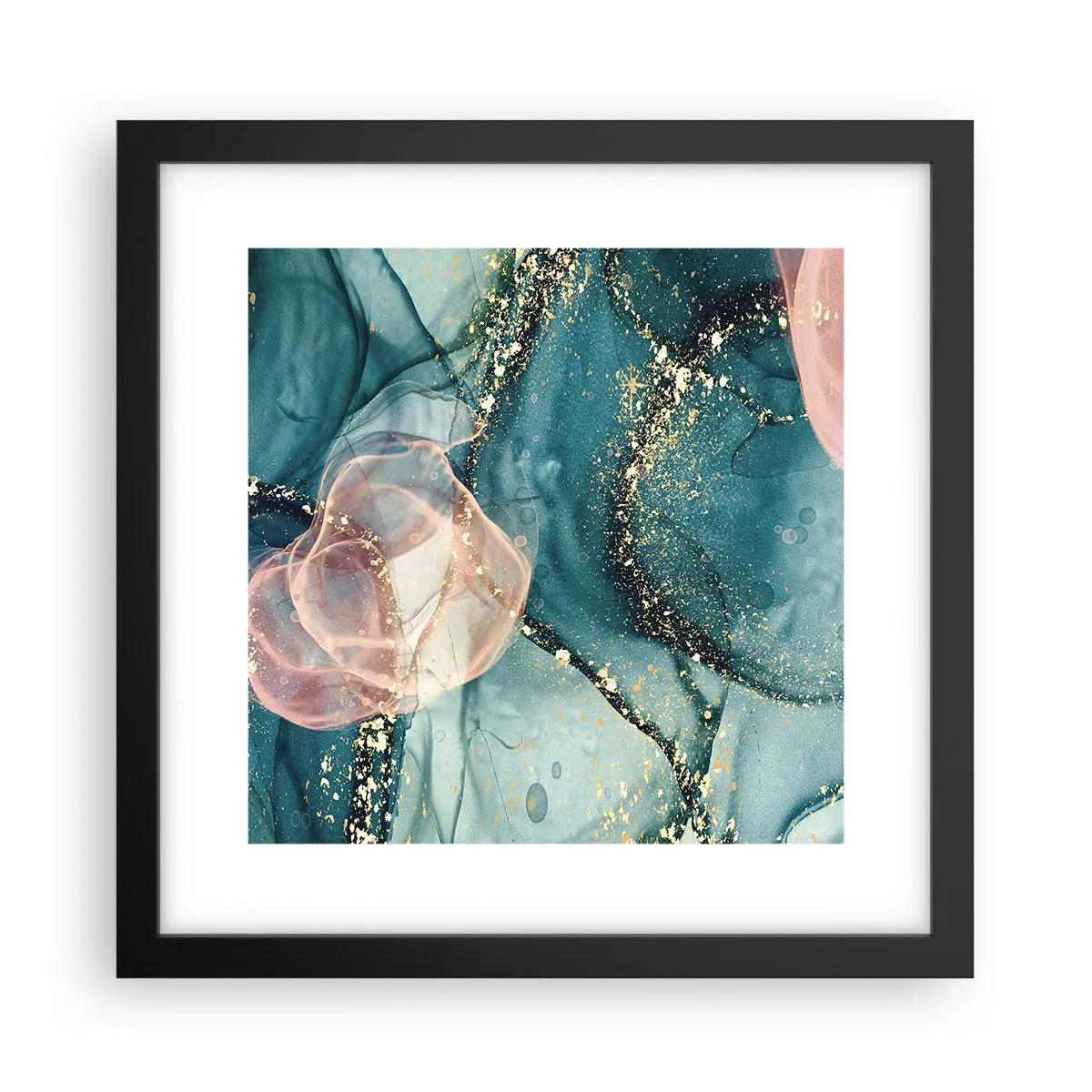 Plakat w czarnej ramie - Jedwabny błękit, tiulowy róż - 30x30 cm