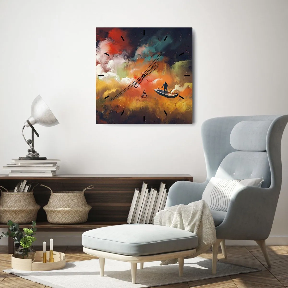 Zegar ścienny - Łodzią przez galaktykę - 30x30 cm