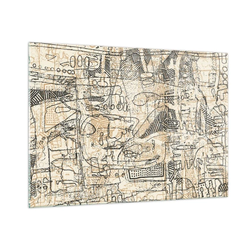 Obraz na szkle - Złożona abstrakcyjna struktura z geometrycznymi i szkicowymi wzorami - 100x70cm - Czeka na rozszyfrowanie - Nowoczesna dekoracja ścienna do salonu, kuchni i sypialni ARTTOR