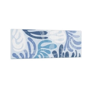 Obraz na szkle - Abstrakcyjne kształty w odcieniach błękitu na białym tle - 140x50cm - Błękitne paprocie - Nowoczesna dekoracja ścienna do salonu i sypialni ARTTOR