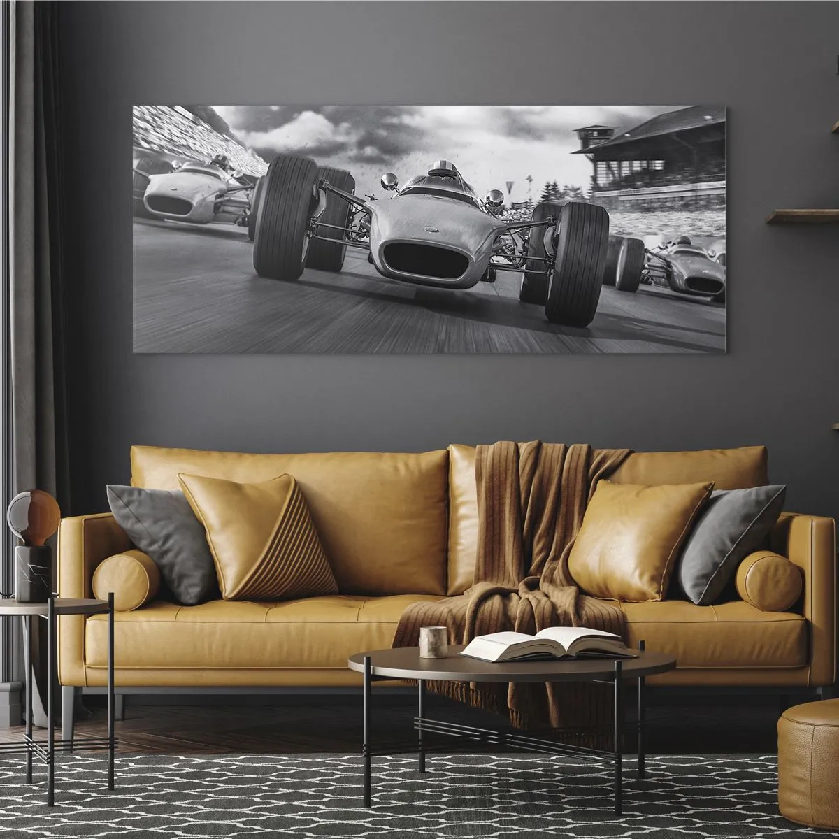 Obraz na szkle - Wyścig klasycznych samochodów w ruchu - 140x50cm - Jest moc! - Nowoczesna dekoracja ścienna do salonu i sypialni ARTTOR