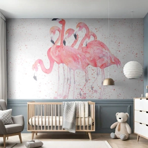 Fototapeta Samoprzylepna Deluxe Sticker - Różowy ansambl - Flamingi, Ptaki, Grafika - 100x70 cm
