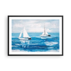 Plakat w czarnej ramie - Jachty na błękitnym morzu w artystycznym stylu - 70x50cm - Z przyjacielem u boku - Nowoczesna dekoracja ścienna do salonu i sypialni ARTTOR