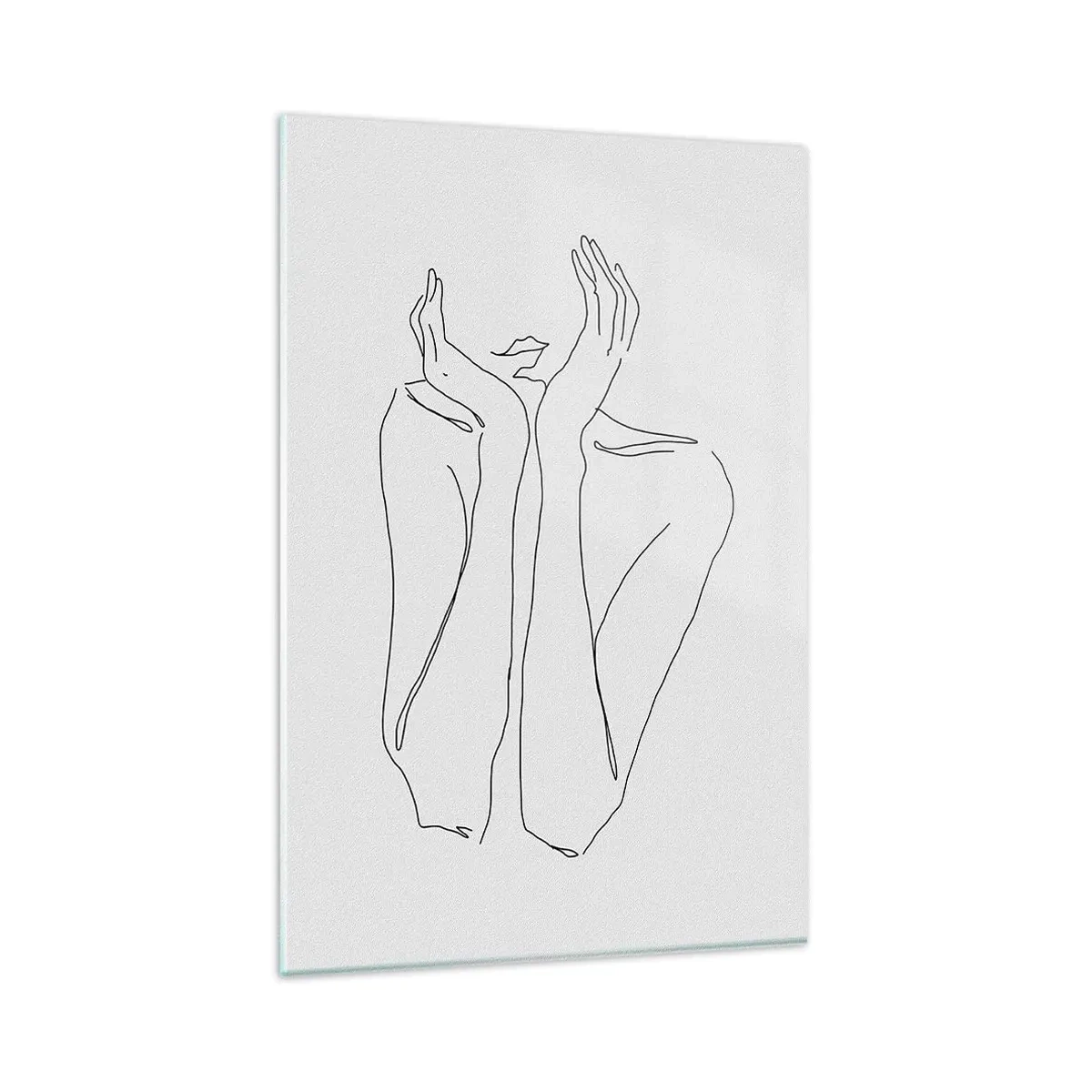 Obraz na szkle - Minimalistyczny rysunek twarzy i dłoni linią - 80x120cm - O czym marzą dziewczyny - Nowoczesna dekoracja ścienna do salonu i sypialni ARTTOR