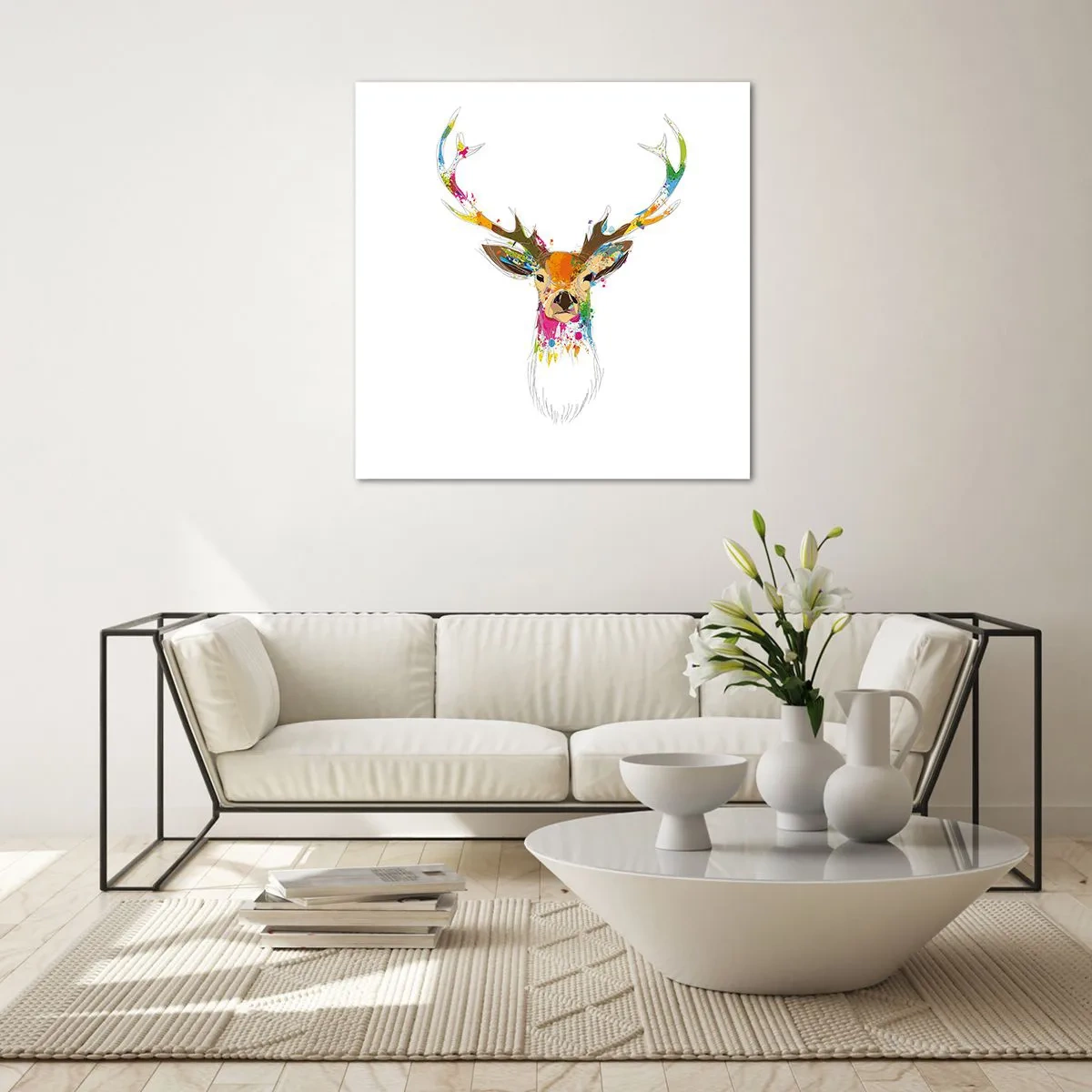 Obraz na szkle - Łagodny jelonek skąpany w kolorze - 40x40 cm