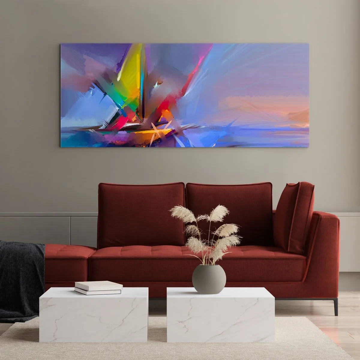 Obraz na szkle - Abstrakcyjna kompozycja z intensywnymi kolorami - 140x50cm - Śmigła jak ptak - Nowoczesna dekoracja ścienna do salonu i sypialni ARTTOR