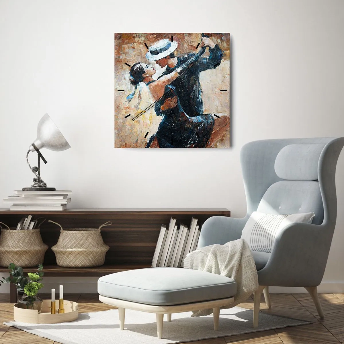Zegar ścienny - Para tańcząca tango w romantycznym, eleganckim stylu - 30x30cm - A la Rudolf Valentino - Nowoczesna dekoracja ścienna do salonu i sypialni ARTTOR