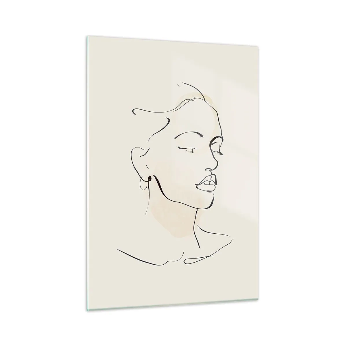 Obraz na szkle - Kobiecy portret linearny na jasnym tle z delikatnymi cieniami - 50x70cm - Pewną kreską - Nowoczesna dekoracja ścienna do salonu, kuchni i sypialni ARTTOR