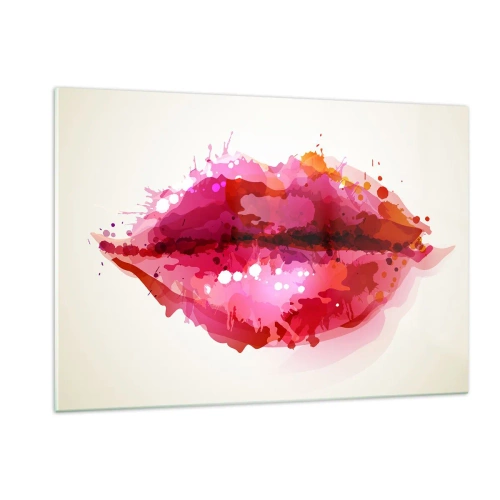 Obraz na szkle - Abstrakcyjne usta w żywych kolorach - 120x80cm - Czerwieńszy odcień czerwieni - Nowoczesna dekoracja ścienna do salonu, kuchni i sypialni ARTTOR
