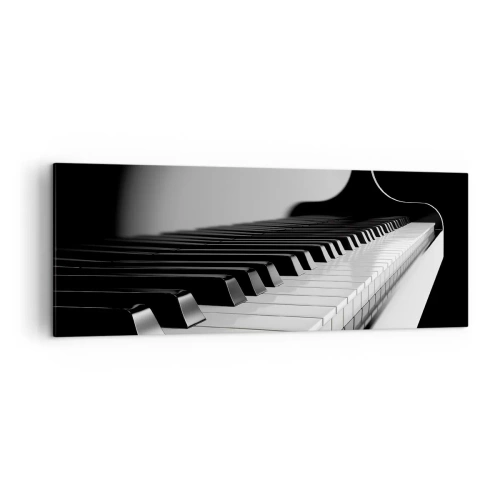 Obraz na płótnie - Fortepianowe klawisze w eleganckim czarno-białym ujęciu - 140x50cm - Harmonia kształtów i barw - Nowoczesna dekoracja ścienna do salonu i sypialni ARTTOR