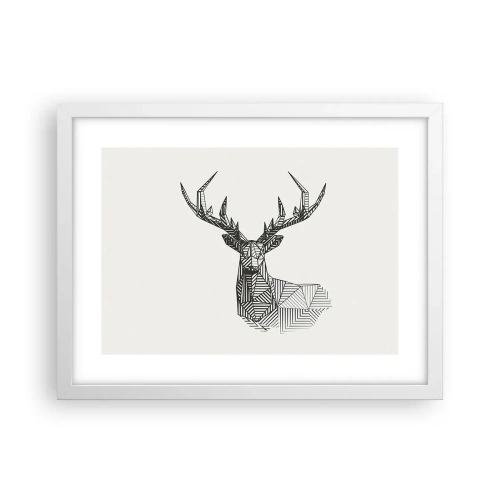 Plakat w białej ramie - Jeleń w kubistycznym stylu - 40x30 cm