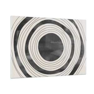 Obraz na szkle - Czarno-białe koncentryczne kręgi o nieregularnym konturze - 100x70cm - W samo sedno - Nowoczesna dekoracja ścienna do salonu, kuchni i sypialni ARTTOR