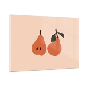 Obraz na szkle - Ilustracja dwóch gruszek na beżowym tle w stylu minimalistycznym - 100x70cm - Sama słodycz - Nowoczesna dekoracja ścienna do salonu, kuchni i sypialni ARTTOR