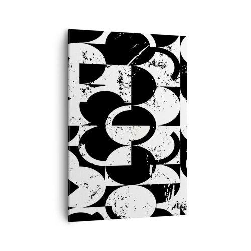 Obraz na płótnie - Abstrakcyjny czarno-biały wzór geometryczny z efektem vintage - 70x100cm - Białe jest białe, a czarne czarne - Nowoczesna dekoracja ścienna do salonu i sypialni ARTTOR