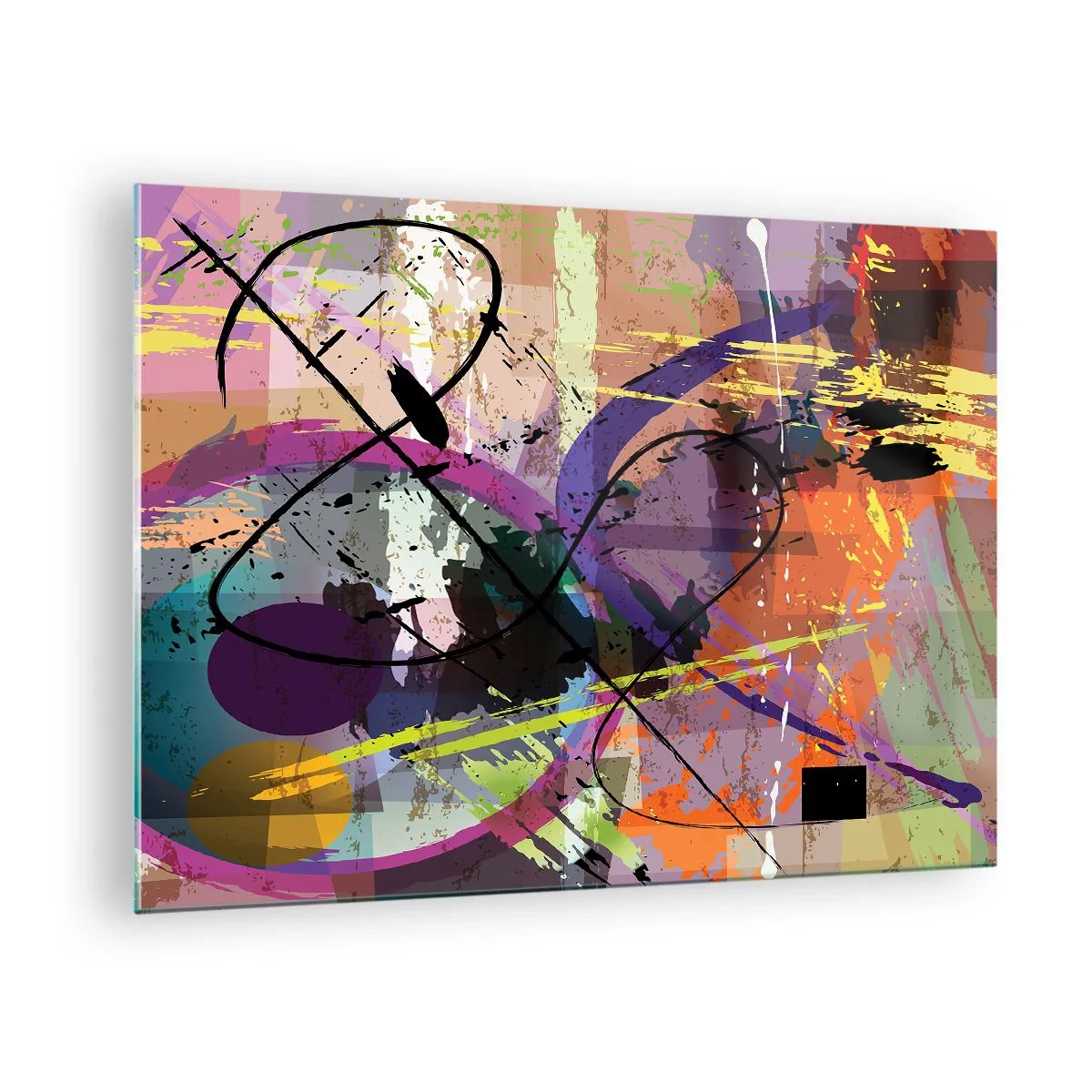 Obraz na szkle - Kolorowe abstrakcyjne formy i linie w dynamicznej kompozycji - 70x50cm - Można wprost lub naokoło - Nowoczesna dekoracja ścienna do salonu i sypialni ARTTOR