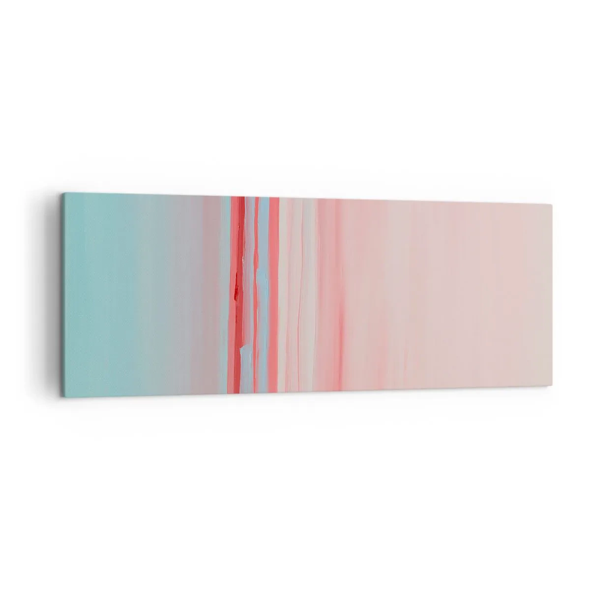 Obraz na płótnie - Pastelowe linie w odcieniach różu i błękitu w minimalistycznej kompozycji - 140x50cm - Abstrakcja o świcie - Nowoczesna dekoracja ścienna do salonu i sypialni ARTTOR