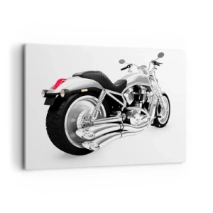 Obraz na płótnie - Chromowany motocykl na białym tle - 100x70cm - Marzenie kolekcjonera - Nowoczesna dekoracja ścienna do salonu, kuchni i sypialni ARTTOR