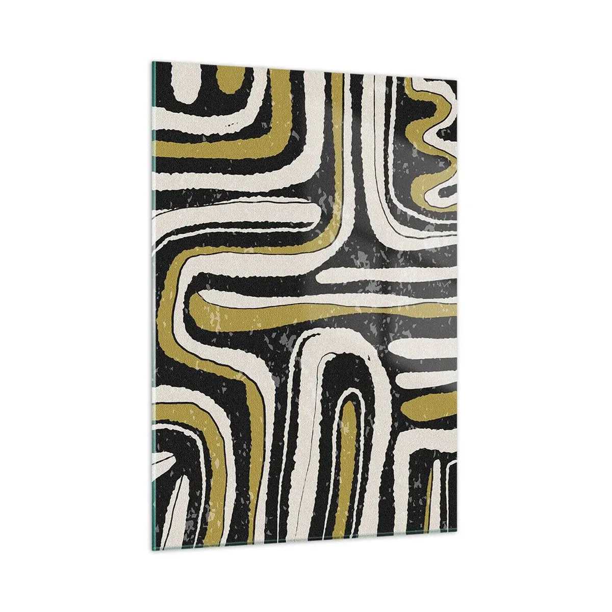 Obraz na szkle - Abstrakcyjne wzory w kolorach czerni, bieli i złota - 50x70cm - Kompozycja: trakty i zaułki - Nowoczesna dekoracja ścienna do salonu, kuchni i sypialni ARTTOR