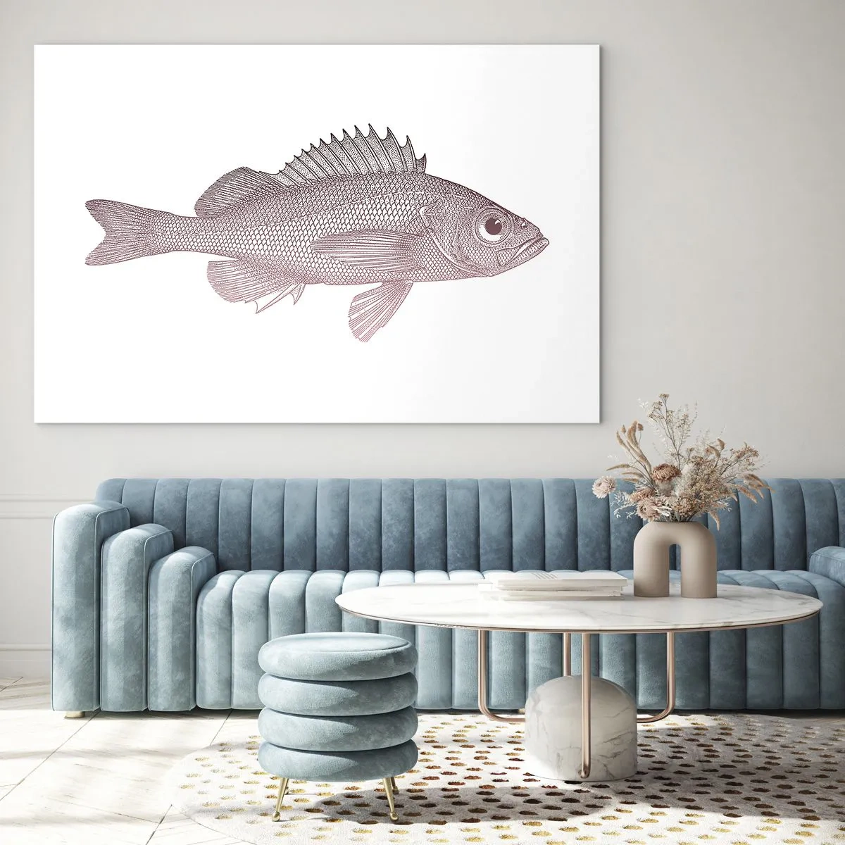 Obraz na szkle - Grafika ryby z dużym okiem w stylu retro na białym tle - 70x50cm - Ryba wielkooka - Nowoczesna dekoracja ścienna do salonu i sypialni ARTTOR