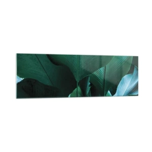 Obraz na szkle - Zielone liście w minimalistycznej kompozycji - 160x50cm - Zwrócone do światła - Nowoczesna dekoracja ścienna do salonu i sypialni ARTTOR