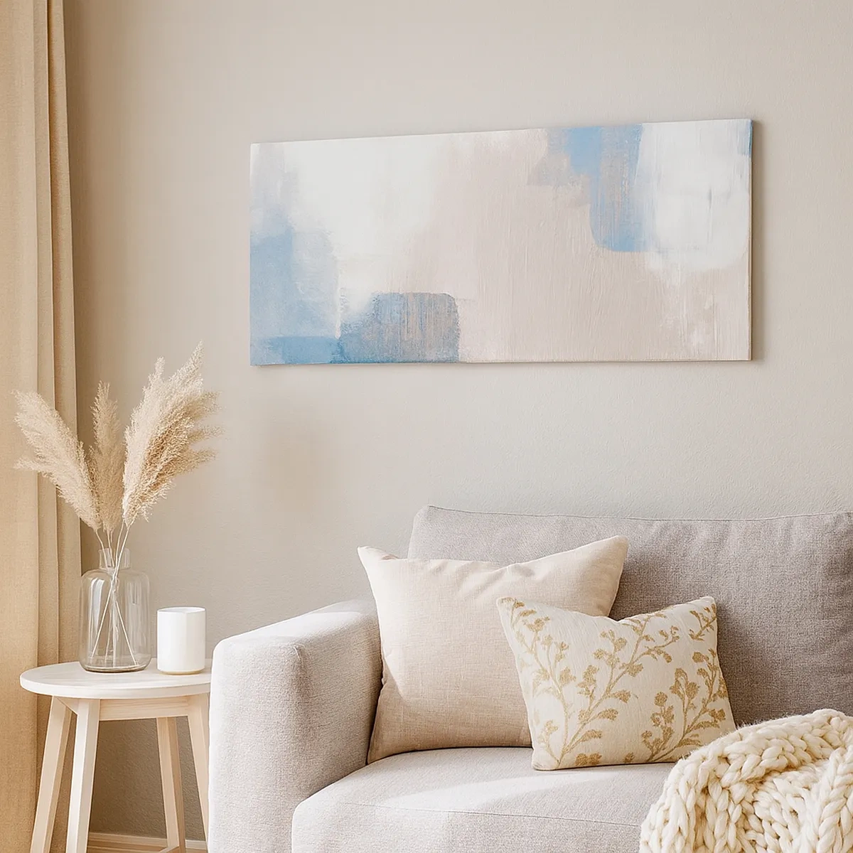 Obraz na płótnie - Abstrakcja różowa za zasłoną błękitu - 30x30 cm