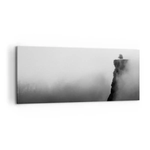 Obraz na płótnie - Samotne drzewo na krawędzi klifu w otoczeniu mgły - 120x50cm - Na skraju świata - Nowoczesna dekoracja ścienna do salonu i sypialni ARTTOR